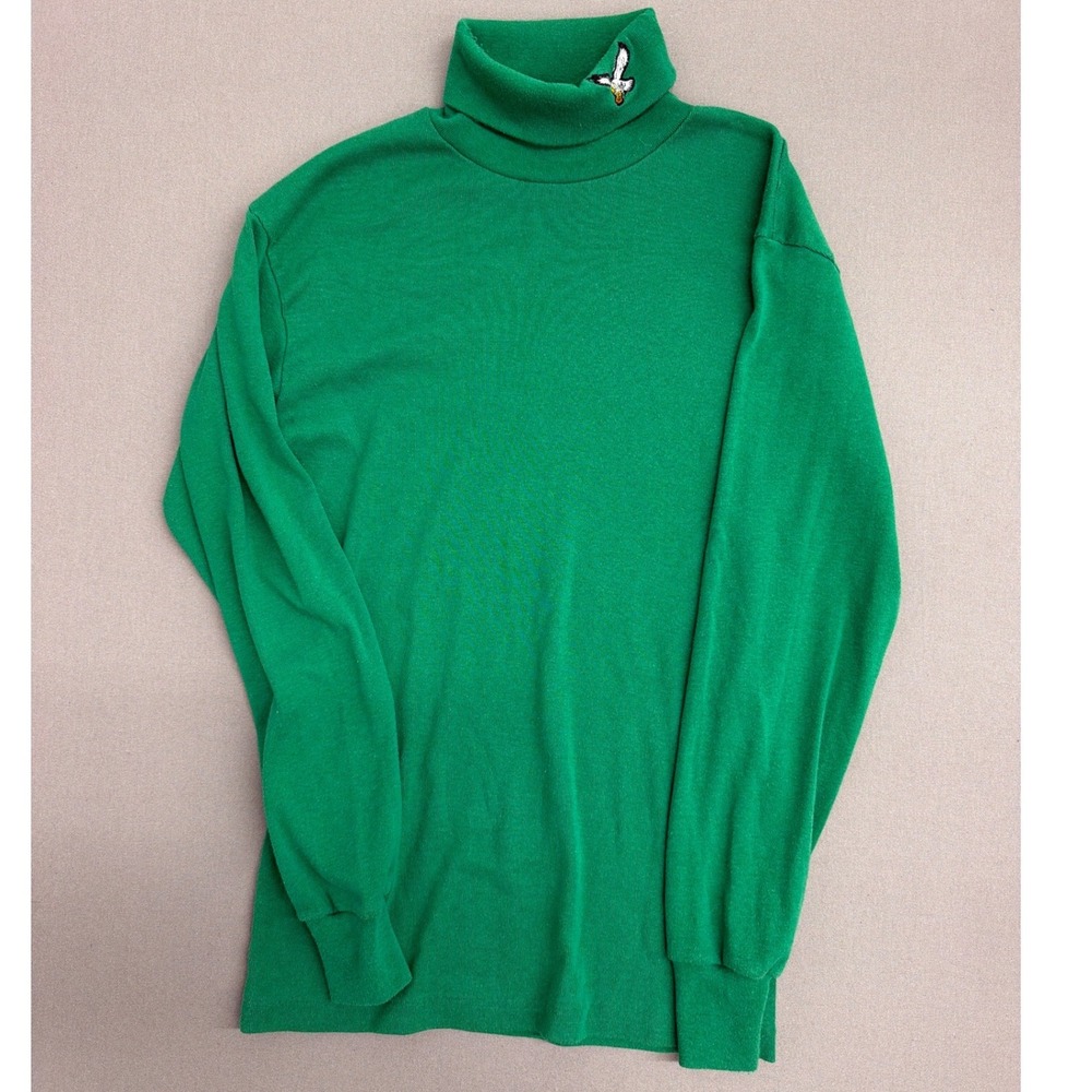 Majestic Athletic Mens Green Eagle Embroidered Turtleneck Long Sleeve Shirt M